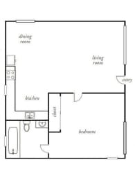  Floor Plan 1 Bedroom, 1 Bath Small