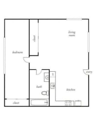One bedroom one bathroom floorplan