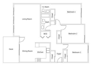  Floor Plan 3 Bedroom, 1.5 Bath