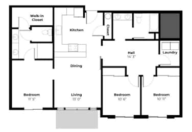 A floor plan of a house with a laundry room and walk-in closet.