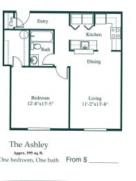 One bedroom one bathroom floorplan