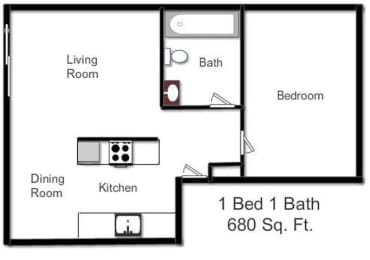  Floor Plan 1 Bedroom, 1 Bath