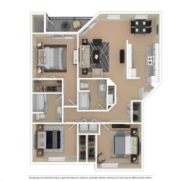3 bedroom floor plan Aloha Oregon Quatama Village Apartments