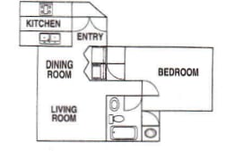 One bedroom one bathroom floorplan  at Hampton Park Apartments, Tigard, 97223