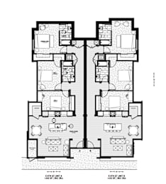 A black and white image of a floor plan for an apartment building.