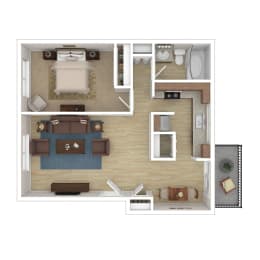 a floor plan of a furnished one bedroom apartment