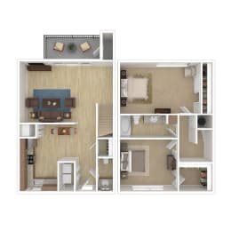 a floor plan of a furnished two bedroom apartment