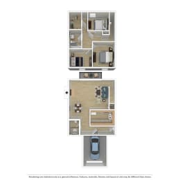 3 bedroom 1.5 bath townhome floor plan