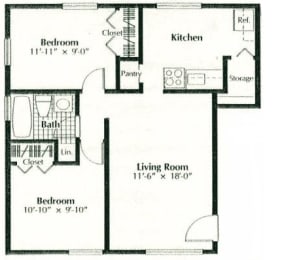 a floor plan of a living room and a kitchen
