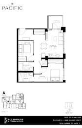 A 2 bedroom 2 bath floor plan for a property located at The Pacific, 2946 Dundas Street West