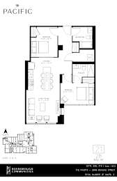 A floor plan for a two-bedroom apartment at The Pacific.