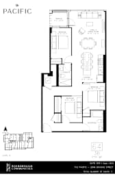 3 bedroom 2 bathroom apartment floor plan at The Pacific Junction Toronto.
