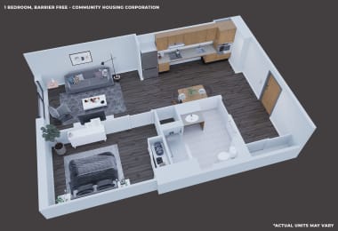 3D Image One Bedroom  Barrier-Free loor Plan