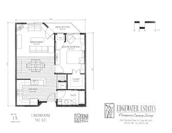 A floor plan of a house with a bedroom, living room, and kitchen.