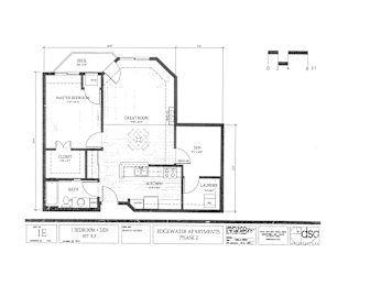 A floor plan of a house with a kitchen, living room, and two bedrooms.