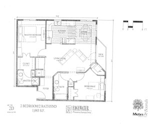 A floor plan of a two bedroom apartment with a detailed layout.