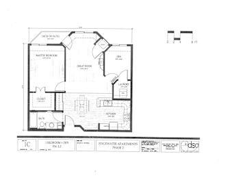 A floor plan of a house with a kitchen, living room, and two bedrooms.