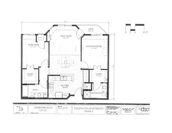A floor plan of a building with labeled rooms and dimensions.