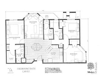 A floor plan of a house with a 3 bedroom/2 bathroom layout.