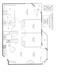 A floor plan of a 3 bedroom, 2 bathroom apartment.