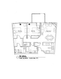 A black and white image of a floor plan for a two bedroom unit.