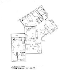 A black and white floor plan of a two-story building with a deck and a kitchen.