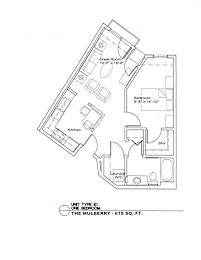 A floor plan of a one bedroom apartment with a kitchen and a bathroom.