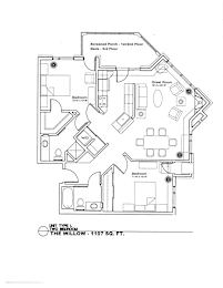 A floor plan of a two-bedroom apartment with a living room, kitchen, and bathroom.