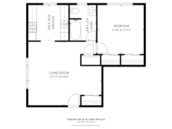 A black and white image of a floor plan for a living space.
