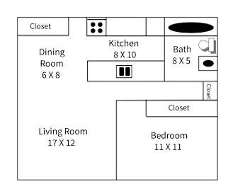 A floor plan of a house showing the layout of the rooms.