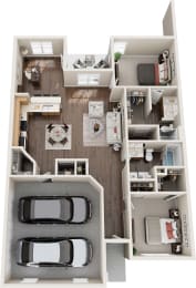 a 3d drawing of a floor plan of a house