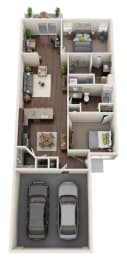 a 2400 sq ft floor plan with 2 cars and a garage