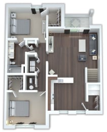 a 3d drawing of a floor plan with a bedroom and living room