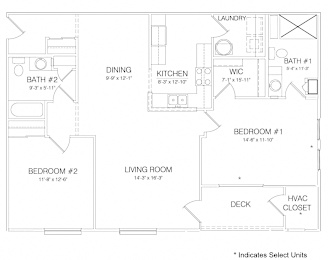 2 Bedroom 2 Bathroom 1,202 sqft. Floor Plan at Hamlet On The Bend, Hebrun, KY