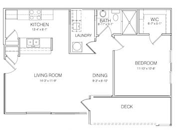 1 Bedroom 1 Bathroom 750 sqft. Floor Plan at Hamlet On The Bend, Hebrun, Kentucky