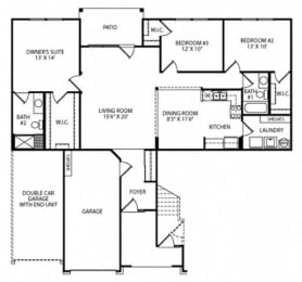 2 bed 2 bath A at Twin Fountains Apartments, Mason