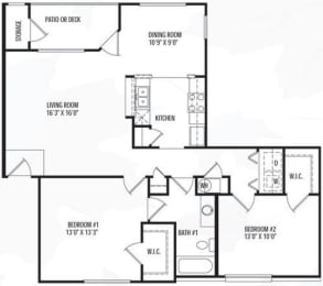  Floor Plan 2 Bed 1 Bath