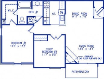  Floor Plan 2 Bed 1 Bath
