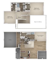 3 Bedroom 2 Bath Floor Plan at Riachi at One21, Plano, Texas