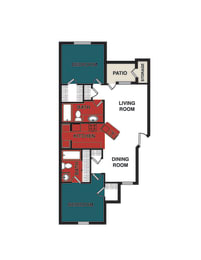 2 Bedroom 2 bath 948 Sq. Ft. Windsor  Floor Plan at Wellington at Willow Bend, Plano, Texas