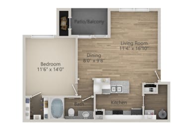 Milano 1 Bedroom Floor Plan at Riachi at One21, Plano, Texas