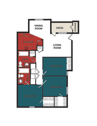 3 Bedroom 2 bath 1,098 Sq. Ft. Ashbury  Floor Plan at Wellington at Willow Bend, Texas