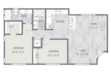 2 Bedroom 2 Bathroom Floor Plan at Audere Apartments, Phoenix, Arizona