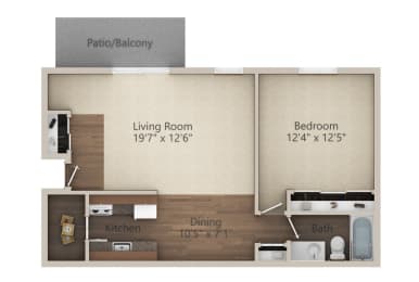 1 Bedroom 1  Bath (700 sq ft) Floor Plan at Glen Hills Apartments, Glendale, 53209