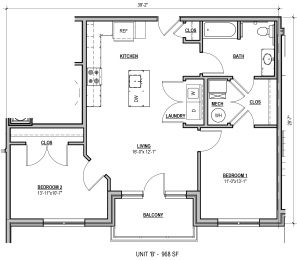 a blue and white floor plan of a house at Statesman Apartments, Franklin Wisconsin