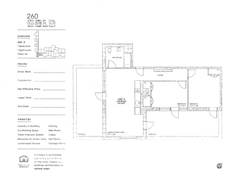 A drawing of a floor plan for a property at 260 shows a bedroom, bathroom, and kitchen.