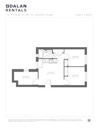 A Dalan Rentals floor plan for a 3 bedroom, 1 bath apartment.