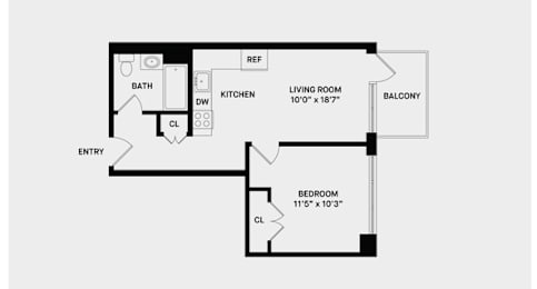 1 Bed 1 Bath Balcony