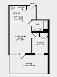 1 Bed 1 Bath Terrace