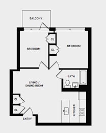 2 Bed 1 Bath Balcony